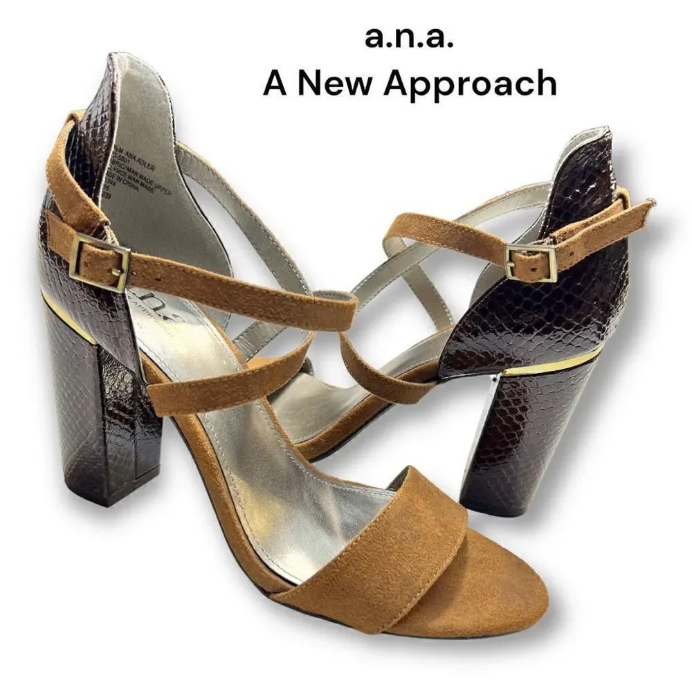 Ana high heels shoes size 7.5 M- brown fabric upper pre owned a new approach.